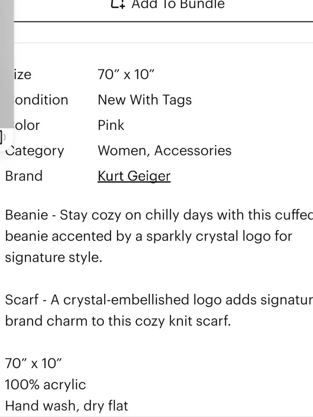 KURT GEIGER CRYSTAL LOGO KNIT BEANIE AND SCARF SET IN PINK /ONE SIZE